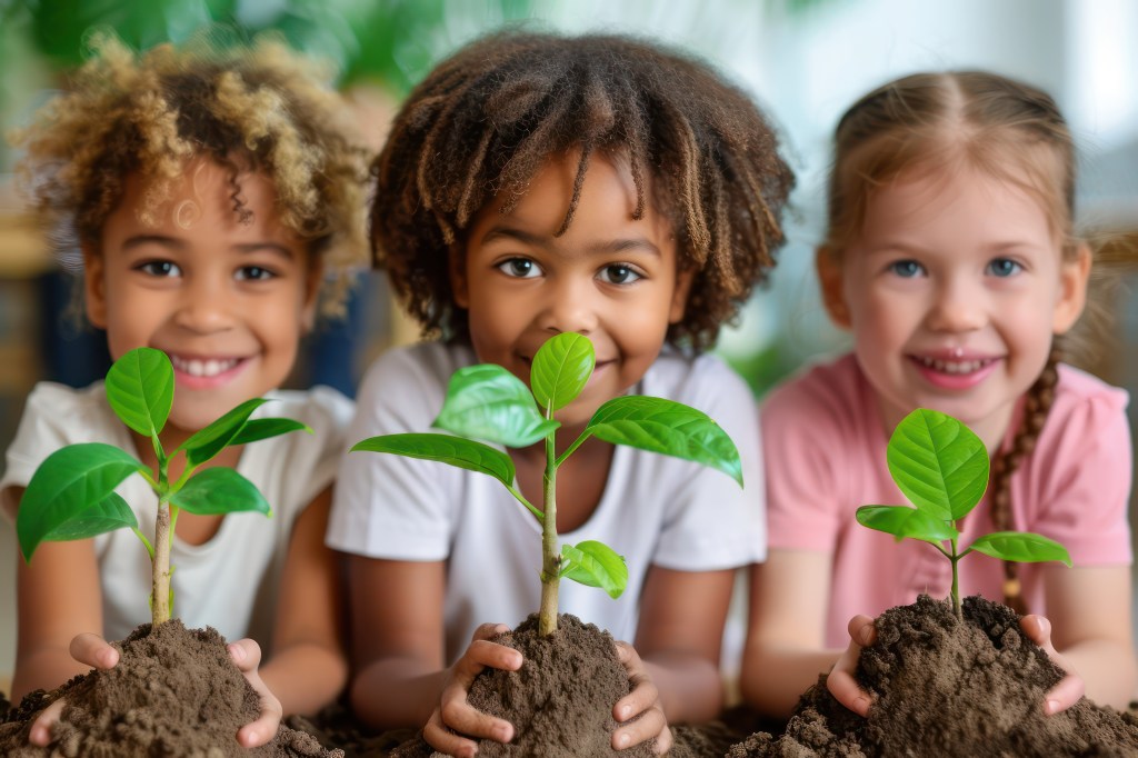 Groupe d’enfants qui participe à un atelier de sensibilisation eco responsable à l’école